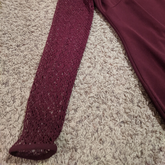 Burgundy Dress Laundry by Shelli Segal Mesh Sleeve - Picture 4 of 5